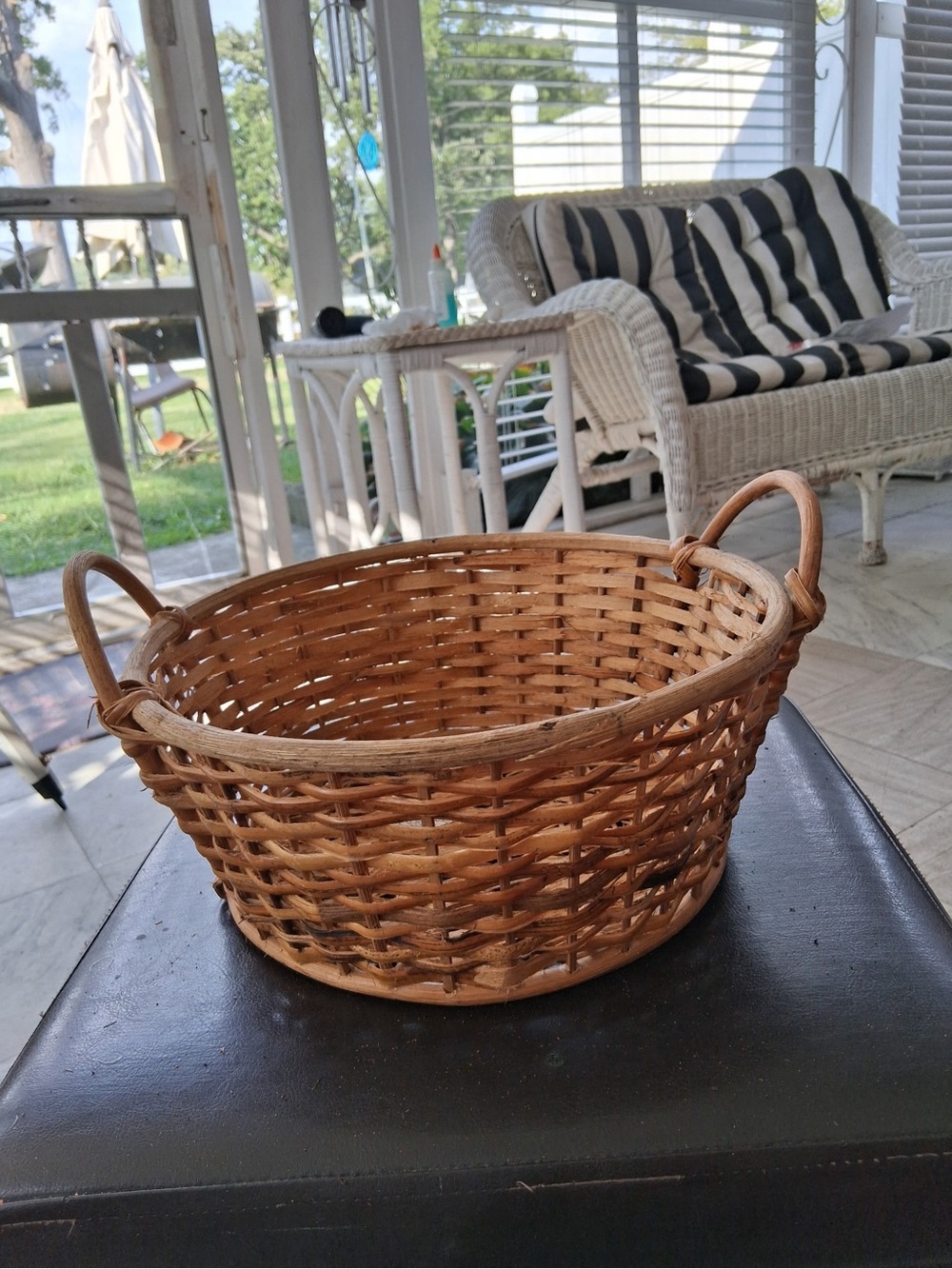 Woven Natural Rattan Handled Basket - Home Accents